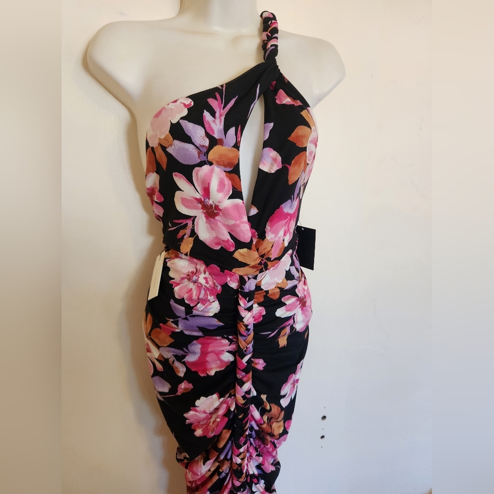 JLUXLABEL Jess Floral Ruched Braided One-Shoulder Midi Dress SzXS  NWT - Picture 9 of 16